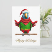 Grappige Kerstmis Santa Parrot Feestdagenkaart (Staand voorkant)