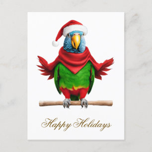 Grappige Kerstmis Santa Parrot Feestdagenkaart