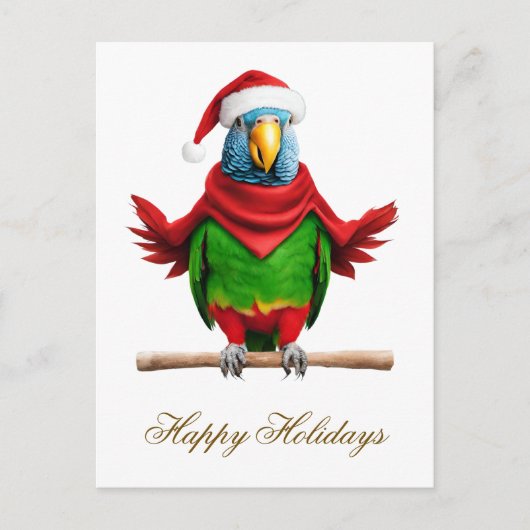 Grappige Kerstmis Santa Parrot Feestdagenkaart (Voorkant)