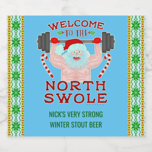 Grappige Kerstmis Santa Swole Gewichtheffer Homebr Bier Etiket (Enkel label)