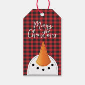 Grappige Kerstmis Sneeuwman Rood Zwart Buffel Plai Cadeaulabel (Voorkant)