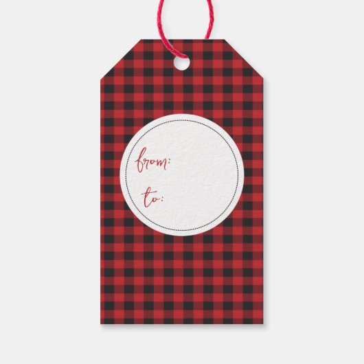 Grappige Kerstmis Sneeuwman Rood Zwart Buffel Plai Cadeaulabel (Achterkant)