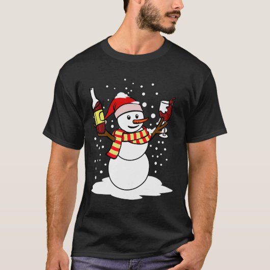 Grappige Kerstmis Sneeuwman Wijncadeau voor wijnli T-shirt (Voorkant)