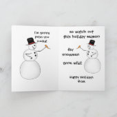 Grappige Kerstmis sneeuwpop samenzwering Feestdagen Kaart (Binnen)