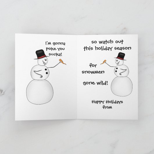 Grappige Kerstmis sneeuwpop samenzwering Feestdagen Kaart (Binnen)
