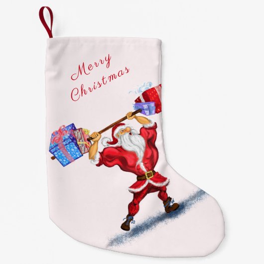 Grappige Kerstmis Stocking Bodybuilder Santa Claus Kleine Kerstsok (Voorkant)