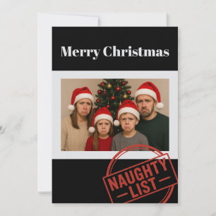 Grappige Kerstmis Stoute Lijst Familie Foto Vakant Feestdagenkaart