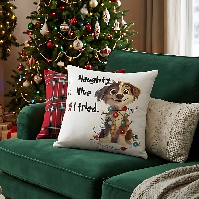 Grappige Kerstmis Stoute of Braaf Honden Kussen (Creator heeft geüpload)