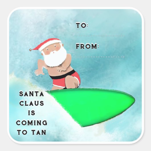 Grappige Kerstmis Strand Cadeautags Vierkante Sticker (Voorkant)