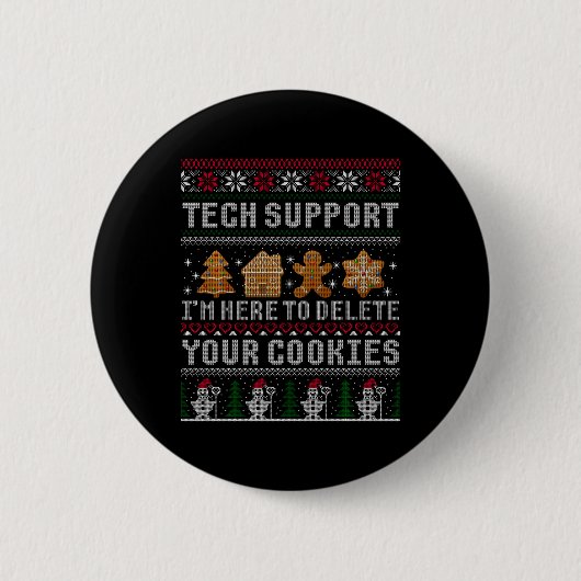 Grappige Kerstmis Tech Ondersteuning Computer T-sh Ronde Button 5,7 Cm (Voorkant)