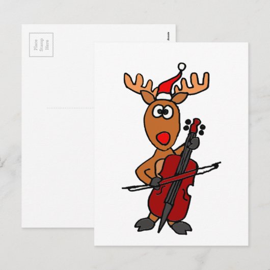 Grappige Kerstmis van de Cello van het Rendier Feestdagenkaart (Voorkant / Achterkant)