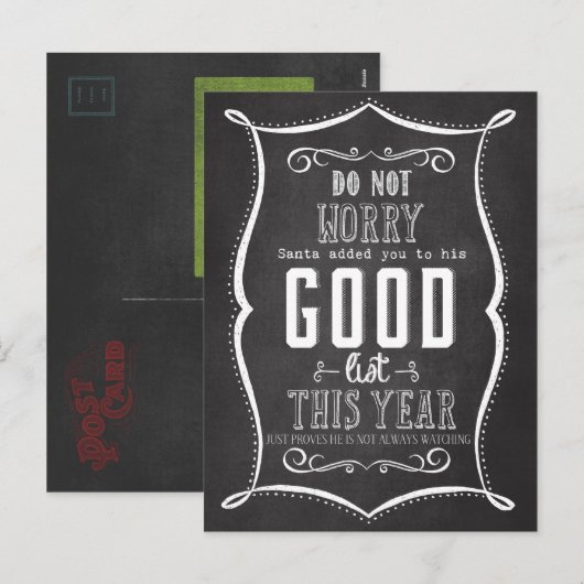 Grappige Kerstmis van de Lijst van de Kerstman van Feestdagenkaart (Voorkant / Achterkant)