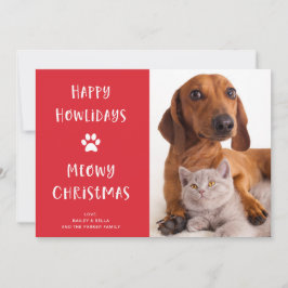 Grappige Kerstmis van Hond en Kat met Foto Feestdagenkaart