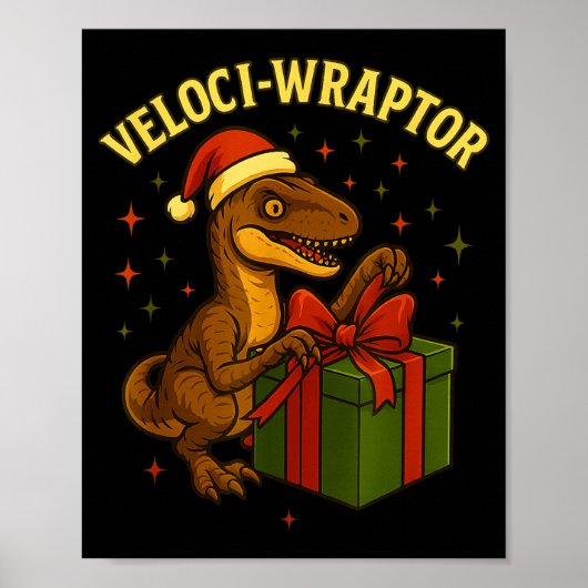 Grappige Kerstmis Velociraptor grap Veloci-wraptor Poster (Voorkant)