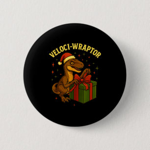 Grappige Kerstmis Velociraptor Grappen Veloci-wrap Ronde Button 5,7 Cm