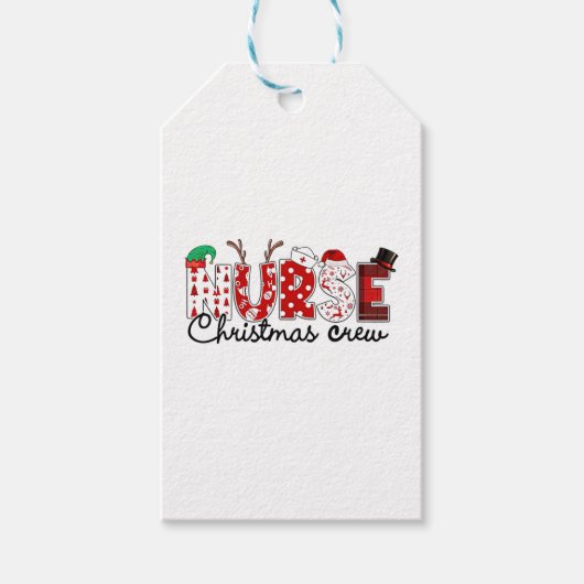 Grappige Kerstmis Verpleegster Crew Rendier Santa  Cadeaulabel (Voorkant)