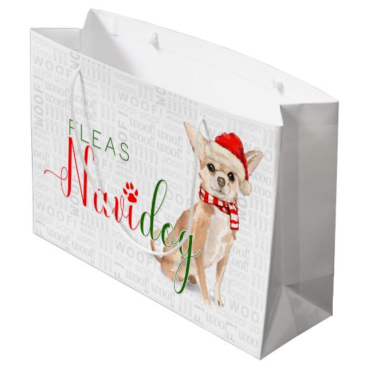 Grappige Kerstmis Vlooien Navidog Chihuahua Groot Cadeauzakje (Achterkant Gekanteld)