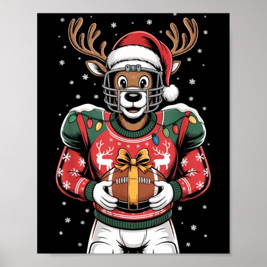 Grappige Kerstmis Voetbal Rendier Poster (Voorkant)