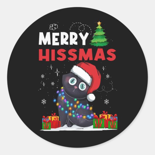 Grappige Kerstmis Vrolijk Hismas Santa Cat Lover H Ronde Sticker (Voorkant)