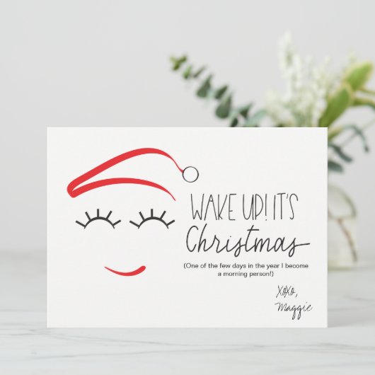 Grappige Kerstmis, "Word Wakker Het Is Kerstmis" W Feestdagenkaart (Staand voorkant)