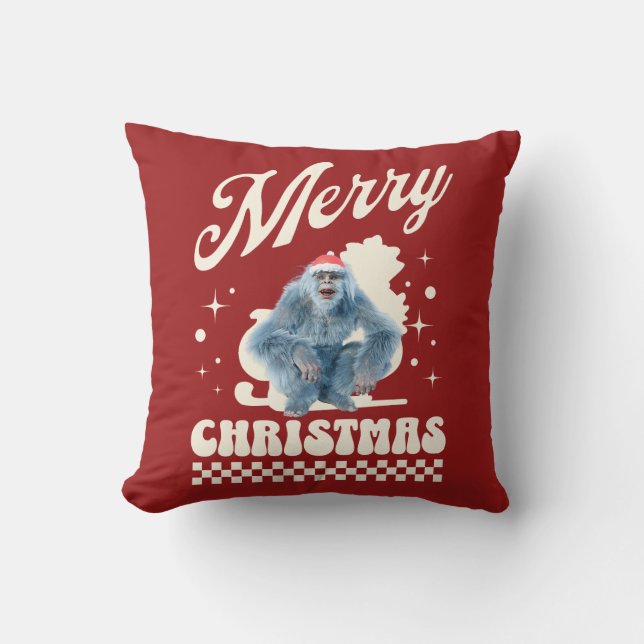 Grappige Kerstmis Yeti Vakantie Humor Kussen (Voorkant)