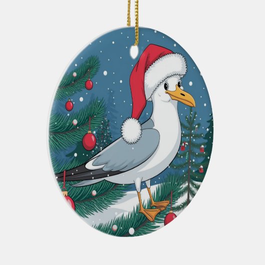 Grappige Kerstmis Zeemeeuw Chip - Kerstmis Zeemeeu Keramisch Ornament (Rechts)