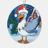 Grappige Kerstmis Zeemeeuw Chip - Kerstmis Zeemeeu Keramisch Ornament (Links)