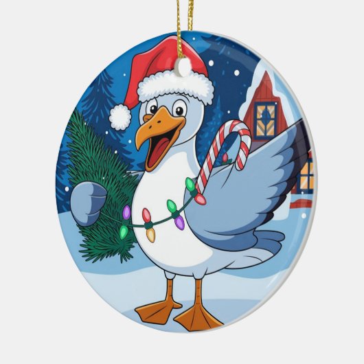 Grappige Kerstmis Zeemeeuw Chip - Kerstmis Zeemeeu Keramisch Ornament (Links)