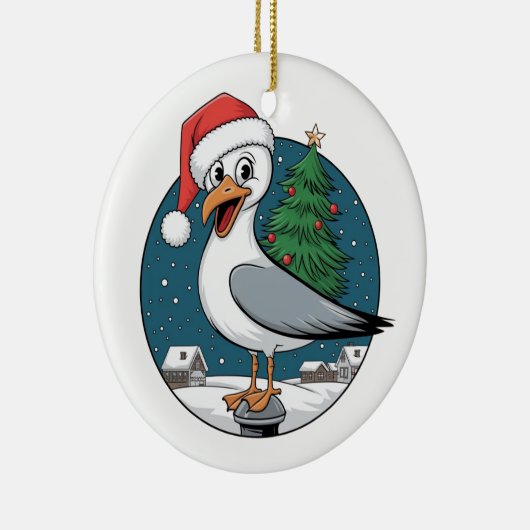 Grappige Kerstmis Zeemeeuw Chip - Kerstmis Zeemeeu Keramisch Ornament (Rechts)