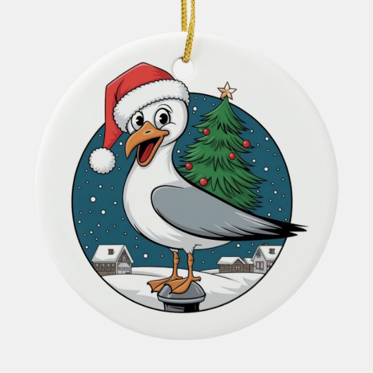 Grappige Kerstmis Zeemeeuw Chip - Kerstmis Zeemeeu Keramisch Ornament (Voorkant)