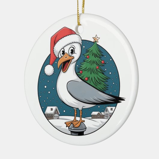 Grappige Kerstmis Zeemeeuw Chip - Kerstmis Zeemeeu Keramisch Ornament (Links)