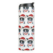 Grappige Kerstmis Zwart en Wit Kat Waterverf Thermosbeker (Gedraaid links)