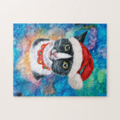 Grappige Kerstmis Zwart en Witte Kat Kerstmis Legpuzzel (Horizontaal)
