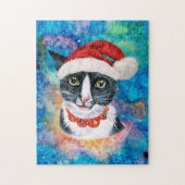 Grappige Kerstmis Zwart en Witte Kat Kerstmis Legpuzzel (Verticaal)