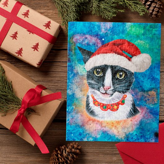 Grappige Kerstmis Zwart en Witte Kat Kerstmis Legpuzzel