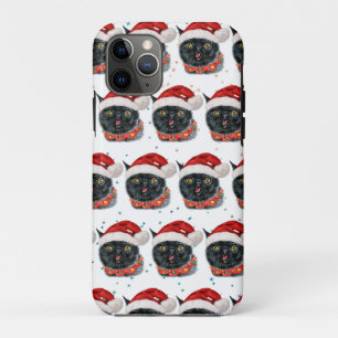 Grappige Kerstmis Zwarte Kat Aquarel Case-Mate iPhone Case
