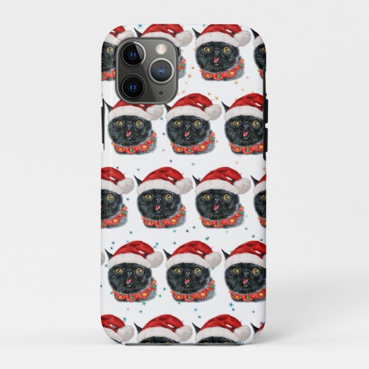 Grappige Kerstmis Zwarte Kat Aquarel Case-Mate iPhone Case (Achterkant)