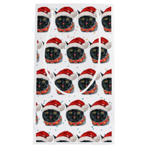 Grappige Kerstmis Zwarte Kat Aquarel Klein Cadeauzakje