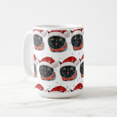 Grappige Kerstmis Zwarte Kat Aquarel Koffiemok (Voorkant links)