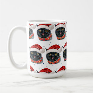 Grappige Kerstmis Zwarte Kat Aquarel Koffiemok
