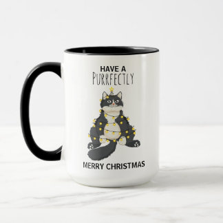Grappige Kerstmis Zwarte Kat Eenvoudige Winterhumo Mok