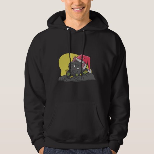 Grappige Kerstmis Zwarte Kat Hoodie (Voorkant)