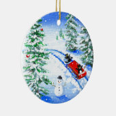 Grappige Kerstmis Zwarte Kat Kunst Creationarts Keramisch Ornament (Rechts)