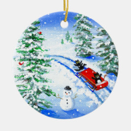 Grappige Kerstmis Zwarte Kat Kunst Creationarts Keramisch Ornament