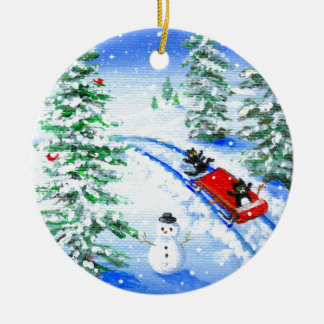 Grappige Kerstmis Zwarte Kat Kunst Creationarts Keramisch Ornament