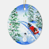 Grappige Kerstmis Zwarte Kat Kunst Creationarts Keramisch Ornament (Links)