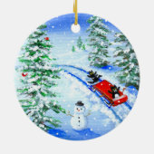Grappige Kerstmis Zwarte Kat Kunst Creationarts Keramisch Ornament (Achterkant)