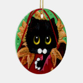 Grappige Kerstmis Zwarte Kat Kunst Creationarts Keramisch Ornament (Rechts)
