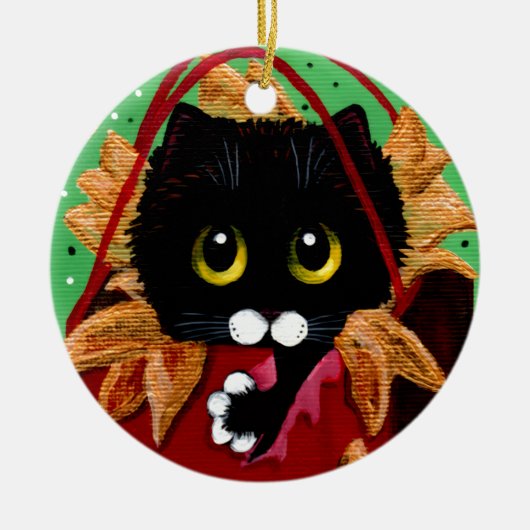 Grappige Kerstmis Zwarte Kat Kunst Creationarts Keramisch Ornament (Voorkant)