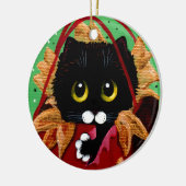 Grappige Kerstmis Zwarte Kat Kunst Creationarts Keramisch Ornament (Links)